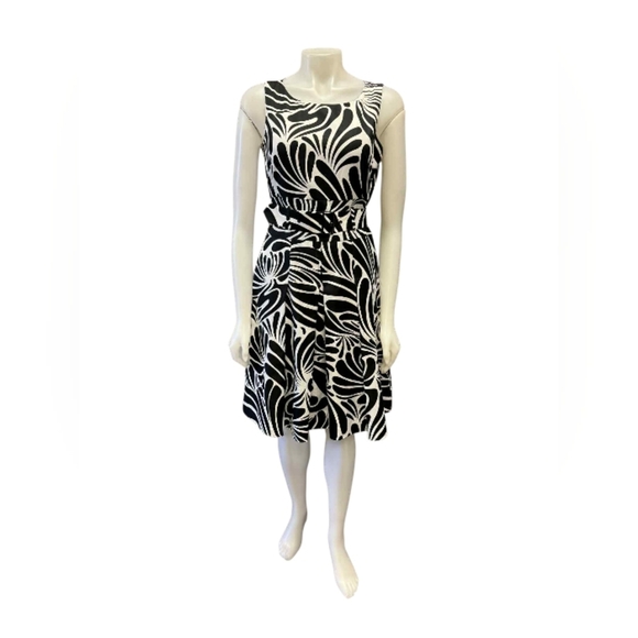 Esprit Black and White Patterned Midi Dress EUC Sleevless Size 6 - Picture 1 of 10